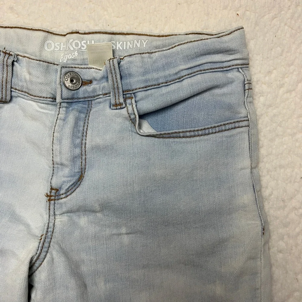 OshKosh Skinny Jeans Girls 10 Light Blue Acid Wash‎ Adjustable Waist Stretch